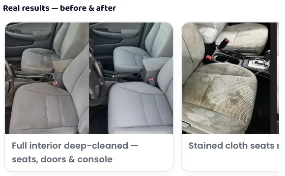 Real before and after of a full interior car valet