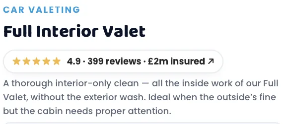 Trust markers — real rating, review count and insured badge